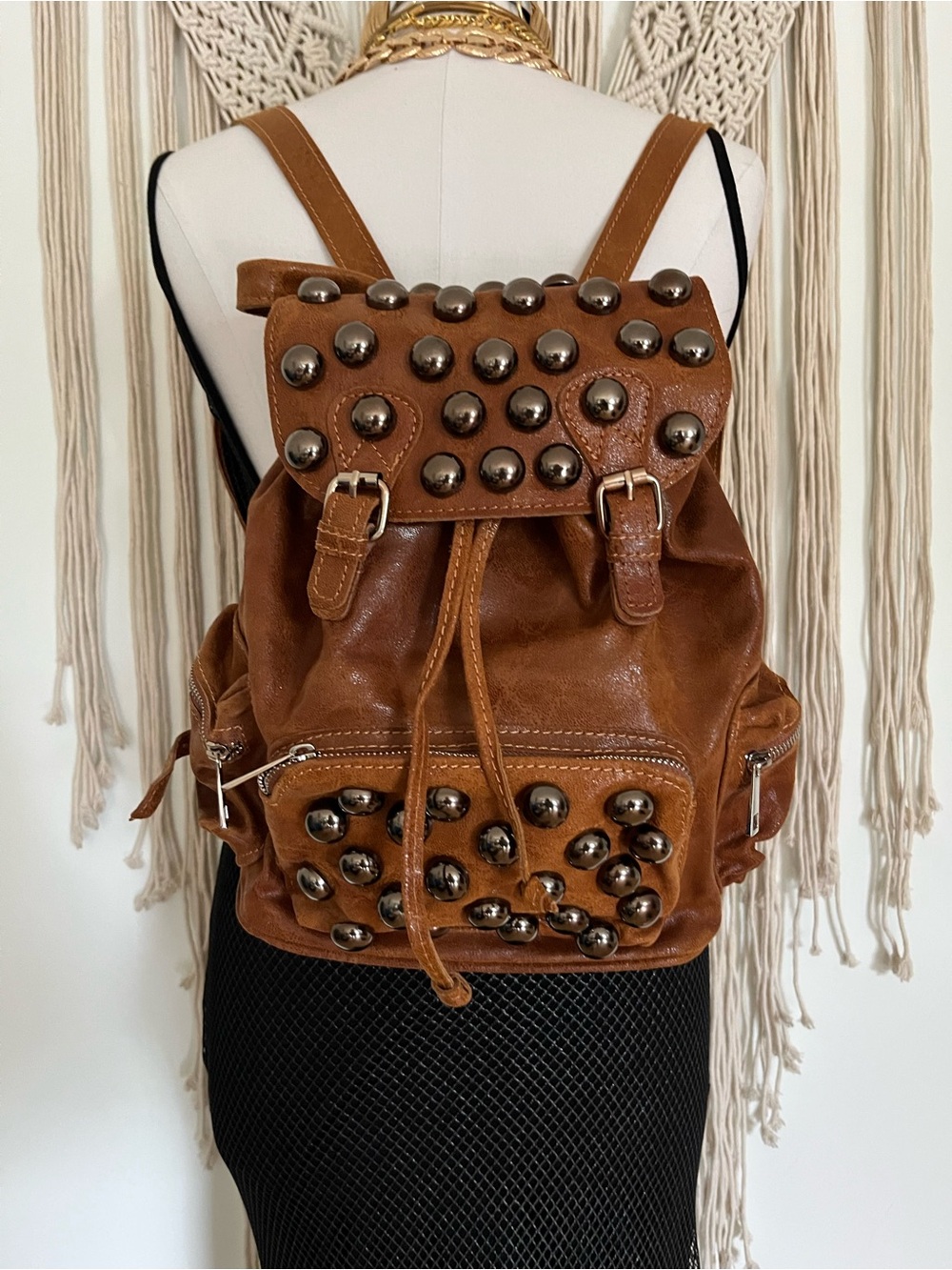 Free People x Stefano Ghilardi Brown Studded Leather Backpack - Picture 2 of 13